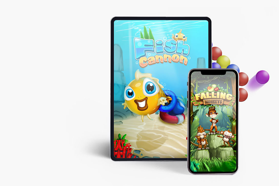 Boraq Falling Monkeys Game in Mobile Layout and Boraq Fish Cannon Game in Tablet Layout